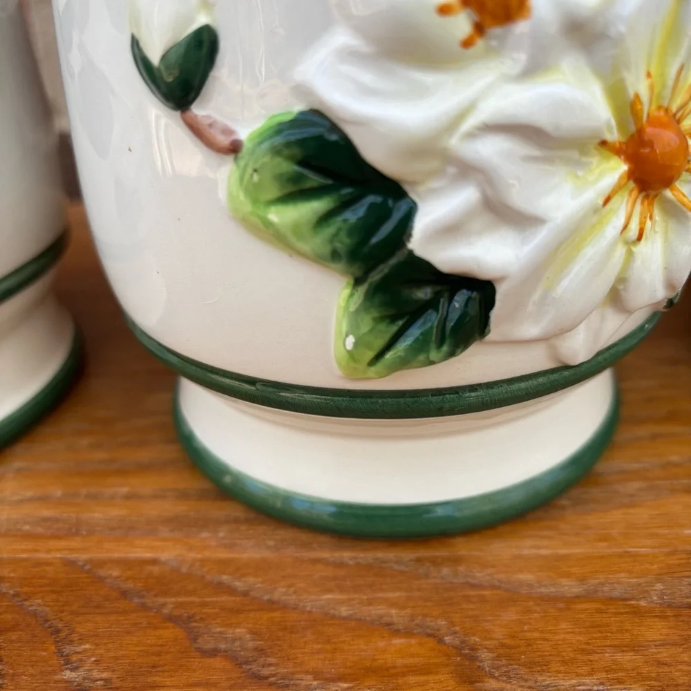Vintage Magnolia Flower Canisters Kitchen Set of 3 Cottagecore